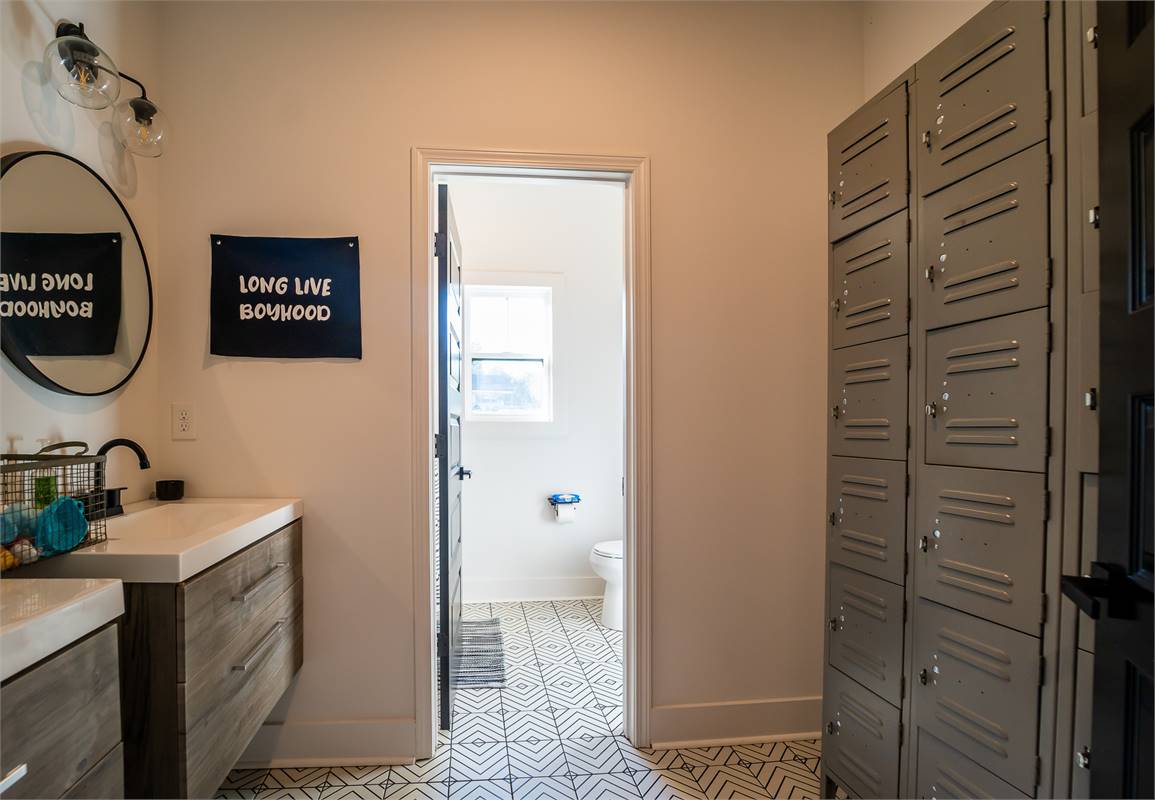 Secondary Bathroom with Custom Locker Storage Space