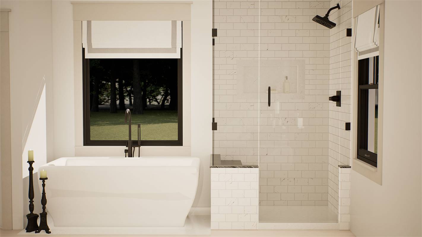 Primary Bath Featuring a Soaking Tub & Separate Shower image of Walden House Plan
