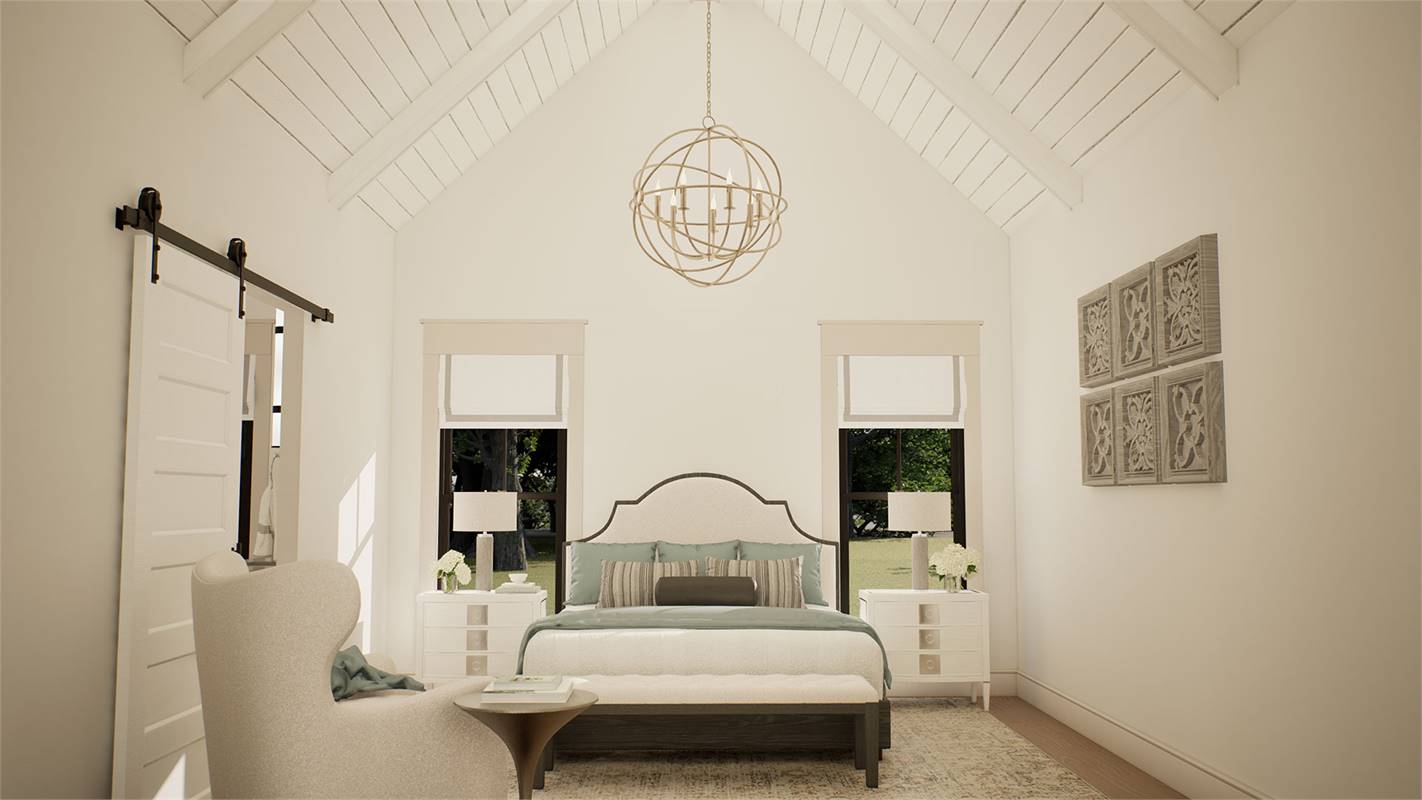 Primary Bedroom Showcasing Vaulted Ceiling