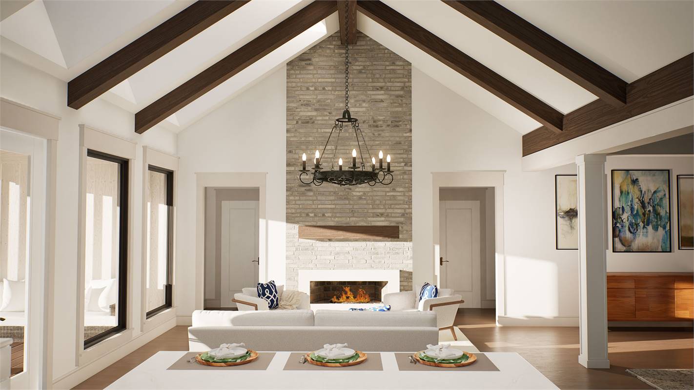 A Floor to Ceiling Fireplace Featuring Eldorado Stone image of Walden House Plan