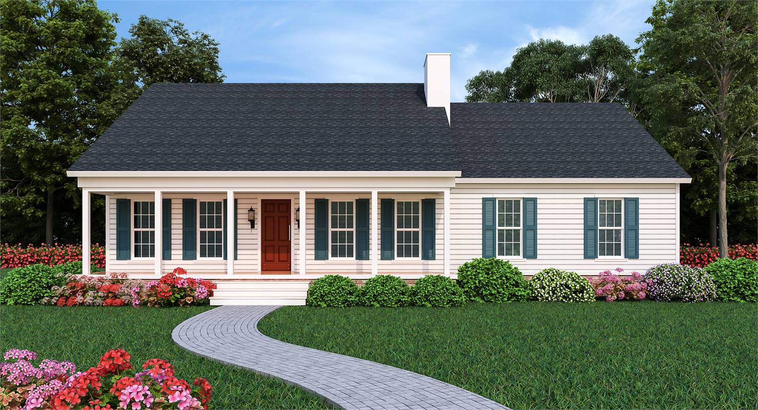 Lovely Front Rendering with Columned Front Porch image of SUTHERLIN House Plan
