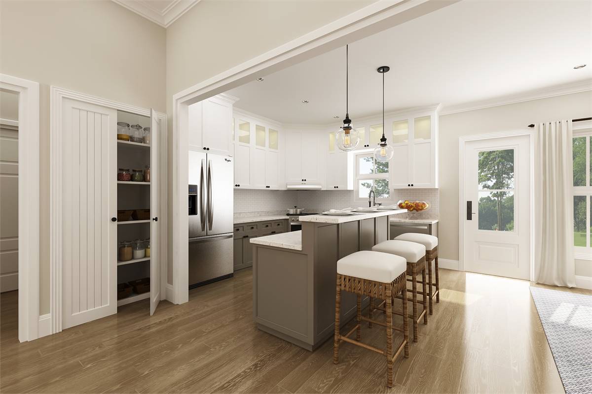 Ample Pantry Storage and a Raised Eating Bar with Seating image of Stonebrook House Plan