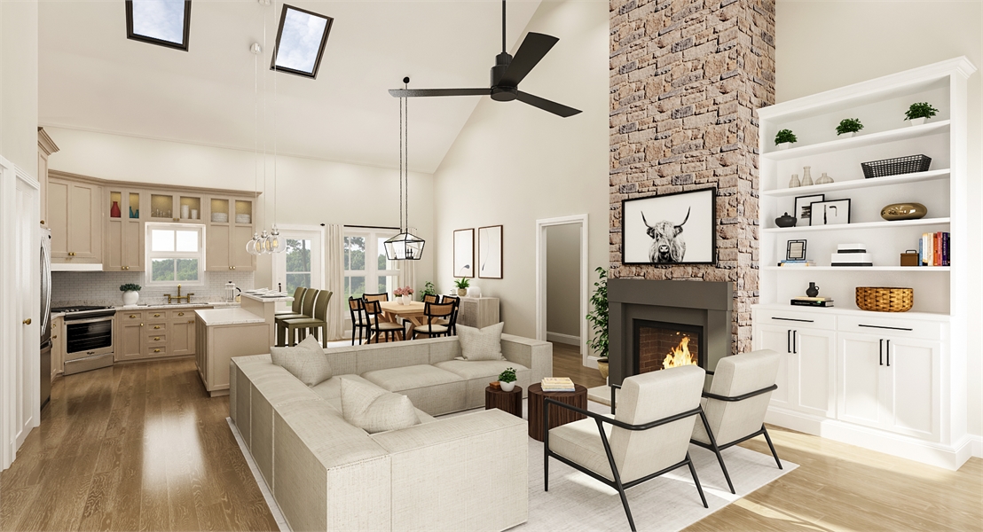 An Open-Concept Living Room Features VELUX® Skylights image of Cloverwood House Plan