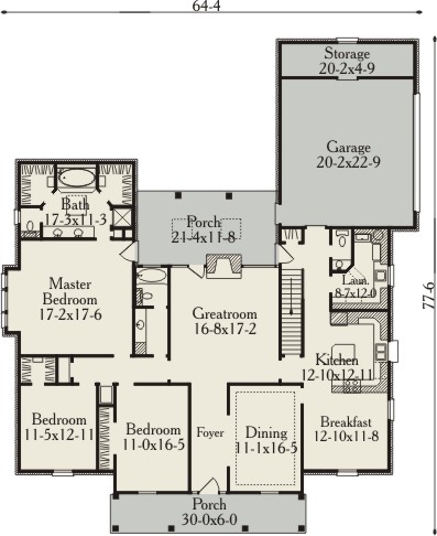 Southern House Plan with 2 Car Garage - Plan 3456 - Plan 3456