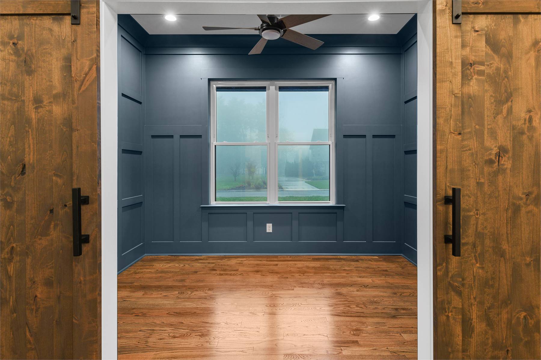 Client Built Barn Door Access to Office image of Black Creek House Plan