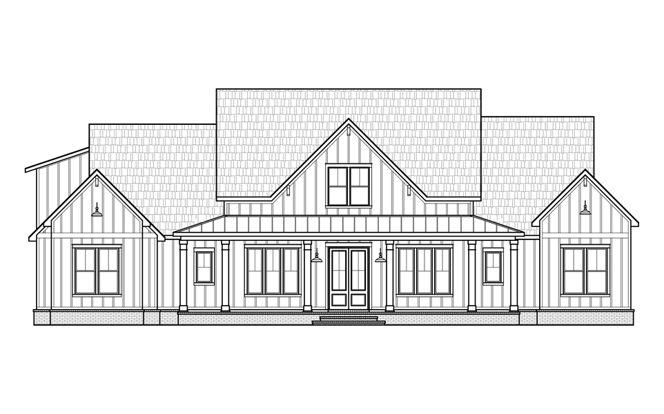 Designer's Front View Schematic Rendering image of Black Creek House Plan