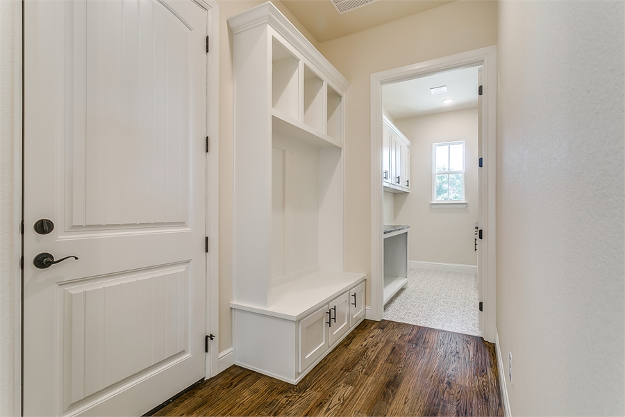 Terrific Mud Room Featuring Built-in Shelving