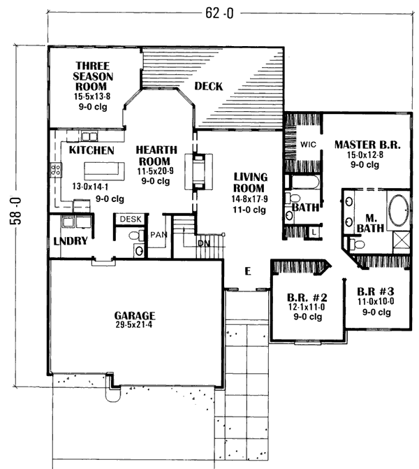 Ranch House Plan with 3 Bedrooms and 2.5 Baths Plan 1461