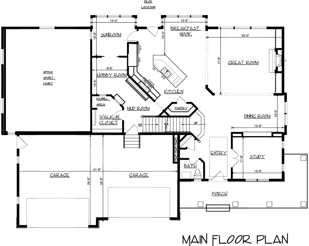 1st Floor Plan image of 3-Story Craftsman with Sport Court House Plan