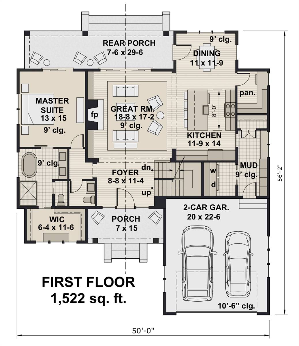 Cottage House Plan with 4 Bedrooms and 3 5 Baths Plan 7260