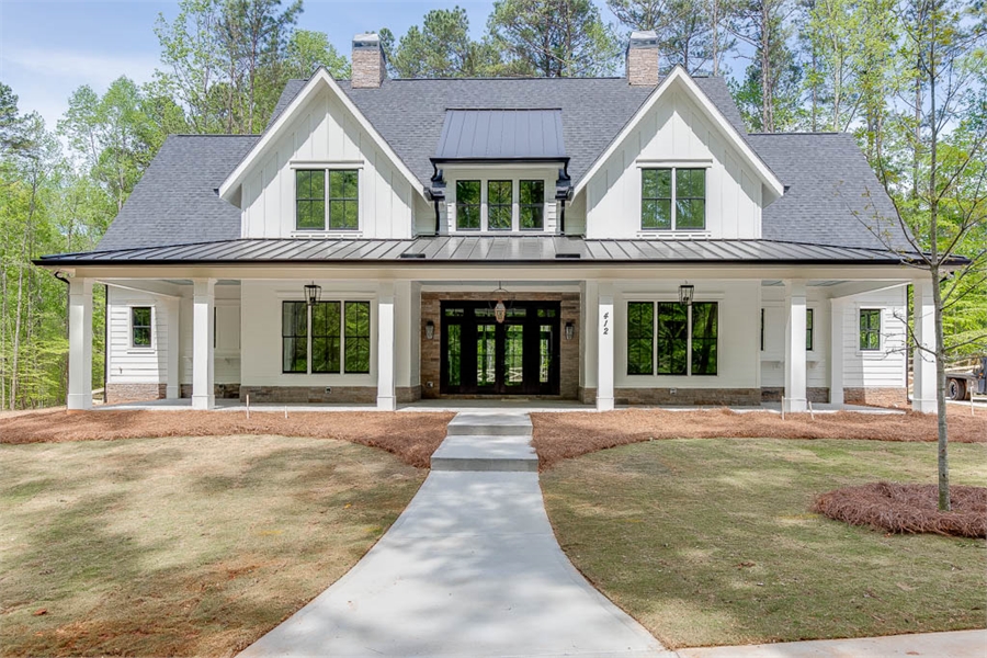 Modern Farmhouse with Symmetrical Covered Front Porch image of Tiverton House Plan