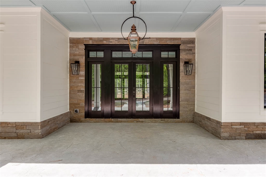 Stunning Double Door Entry with Side Lite Windows and Stone image of Tiverton House Plan