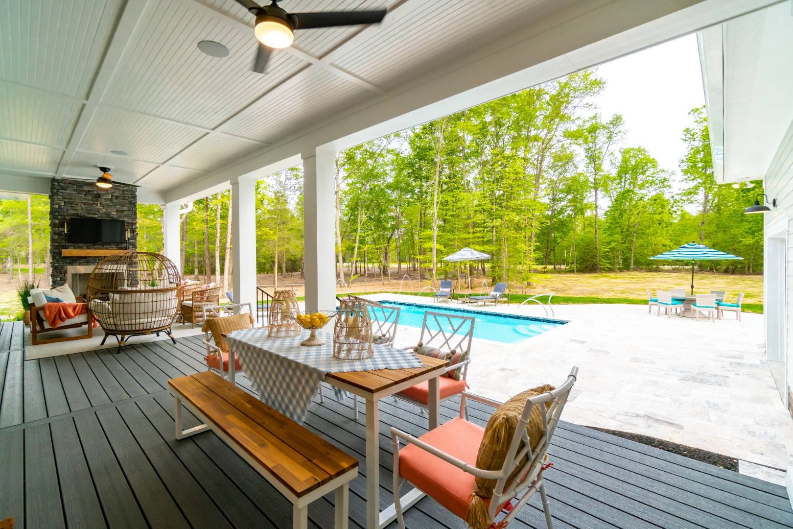 Relaxing Rear Porch featuring Pool View