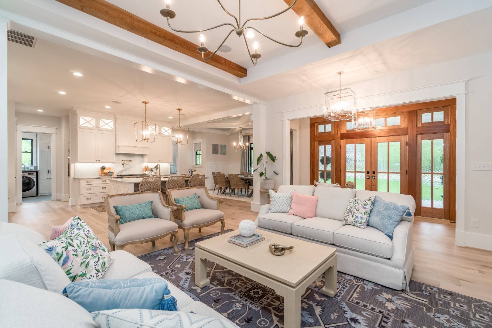 Outstanding Great room featuring Beams and High Ceilings image of Ruth Ann House Plan