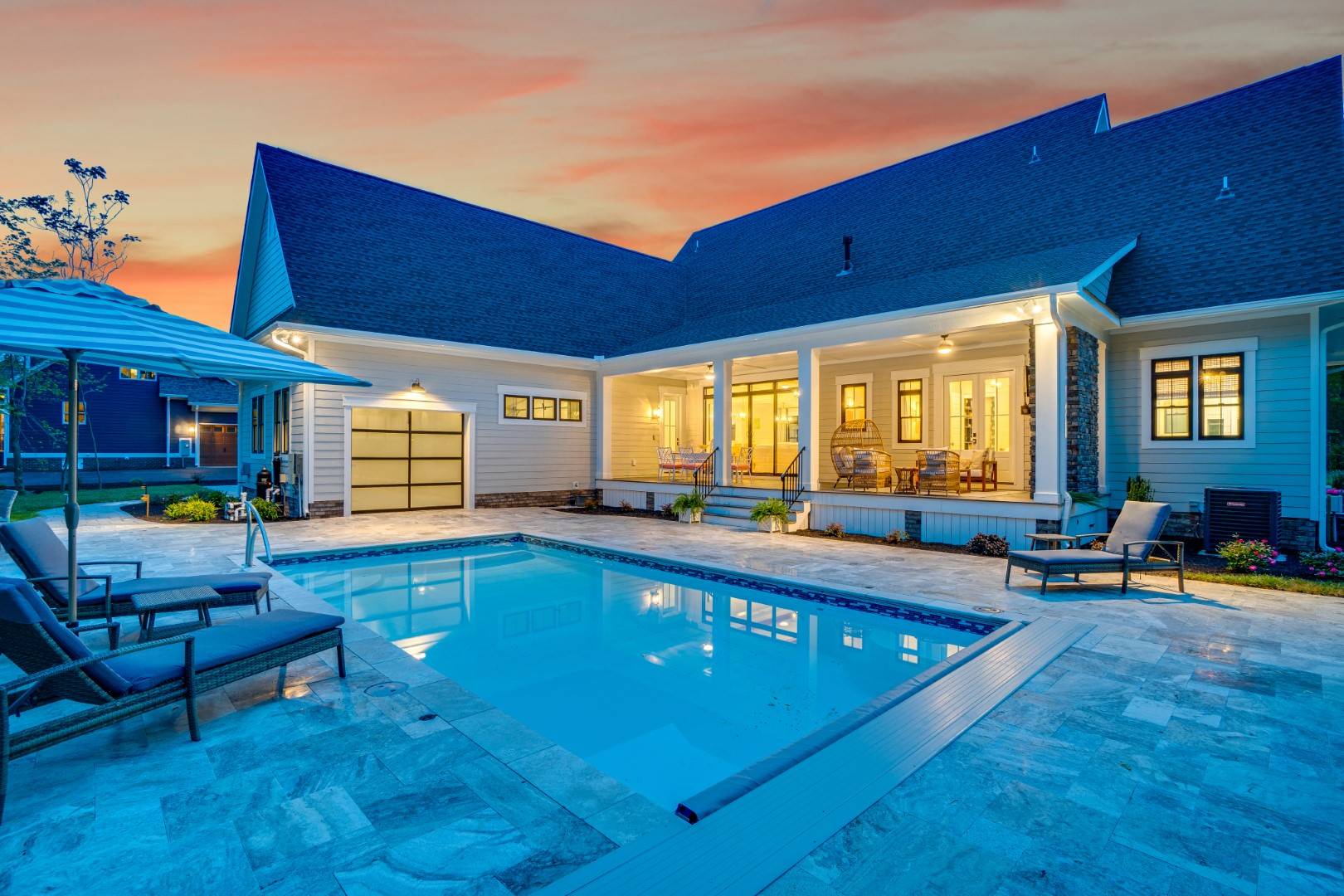 Perfect Evening Rear View featuring Rear Porch and Pool