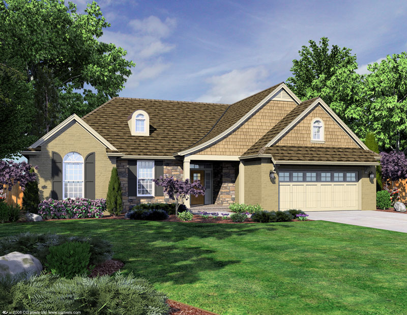 Lovely Front Rendering Featuring High Roof Peak