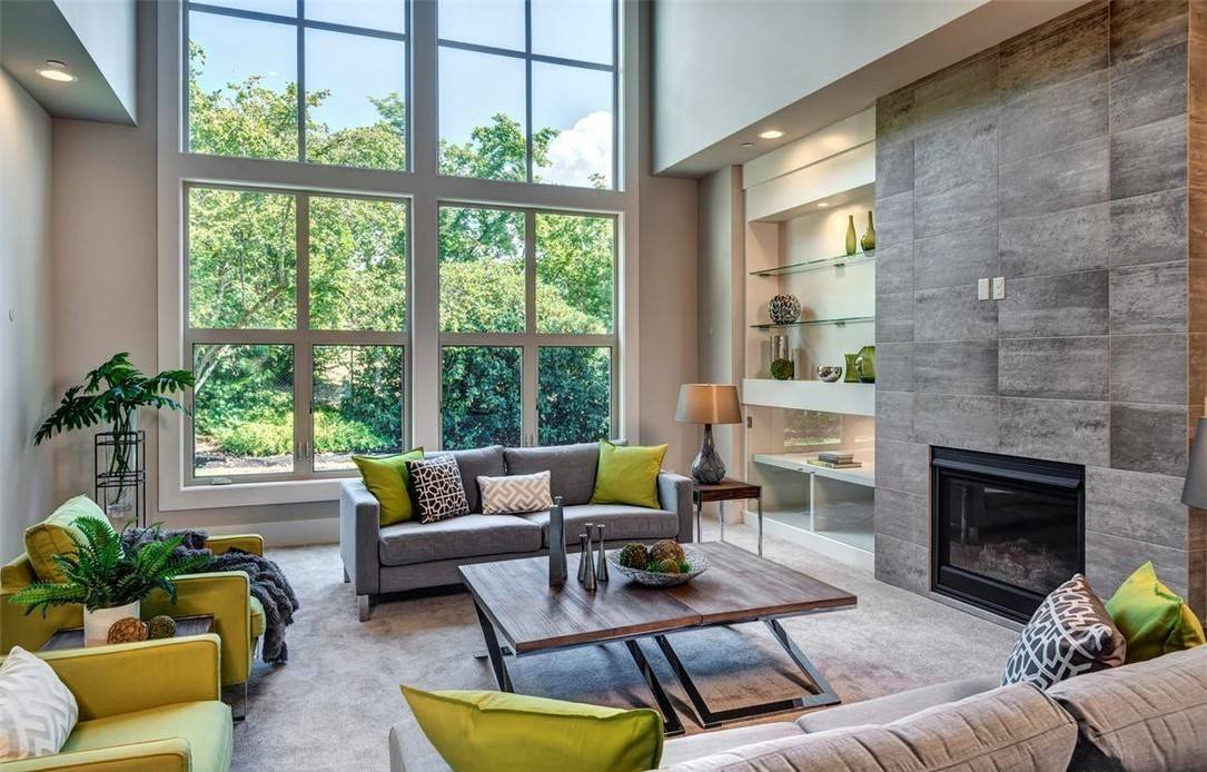 Stunning Family Room with Floor to Ceiling Windows