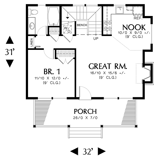 craftsman house plan with 1 bedroom and 1.5 baths - plan 2487