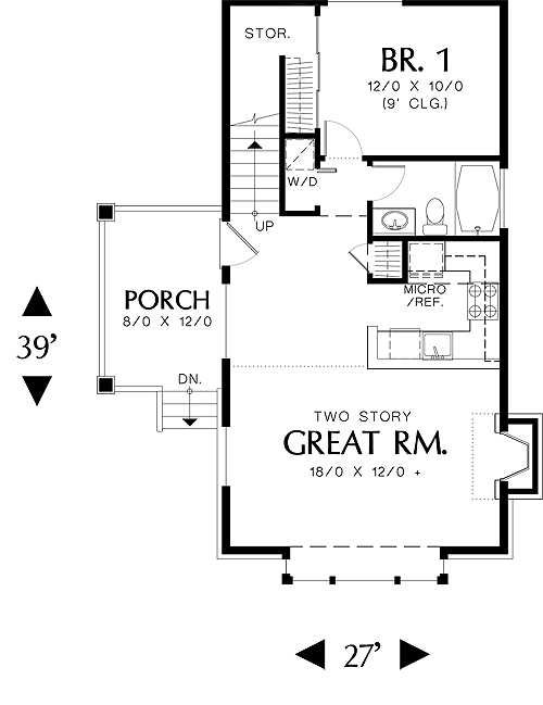 cottage house plan with 1 bedroom and 1.5 baths - plan 2486